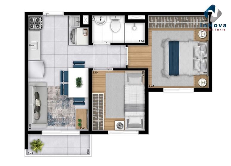 Planta 04 - 2 dorm 34,39m