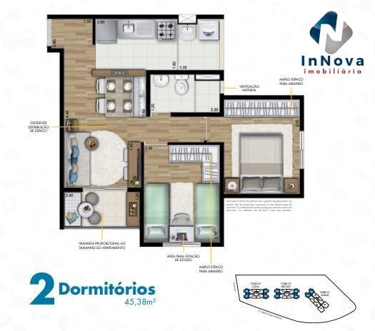 Planta 01 - 2 dorm 45m