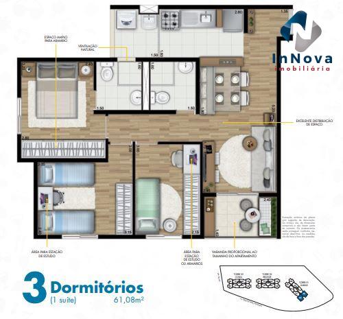 Planta 04 - 3 dorm 61m