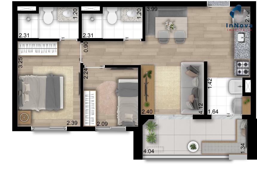 Planta 02 - 2 dorm 49m