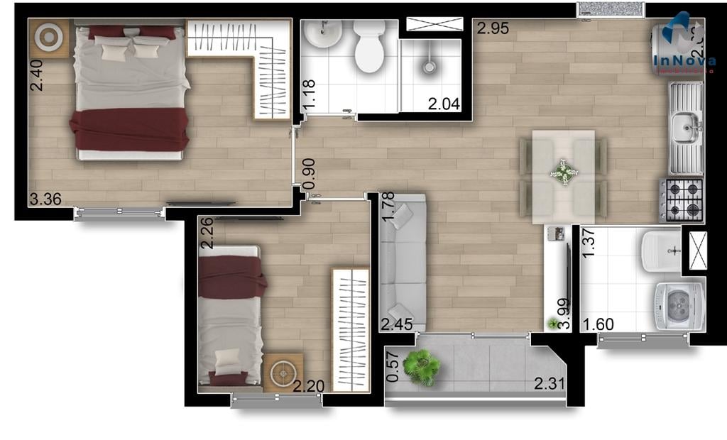 Planta 02 - 2 dorm 39m