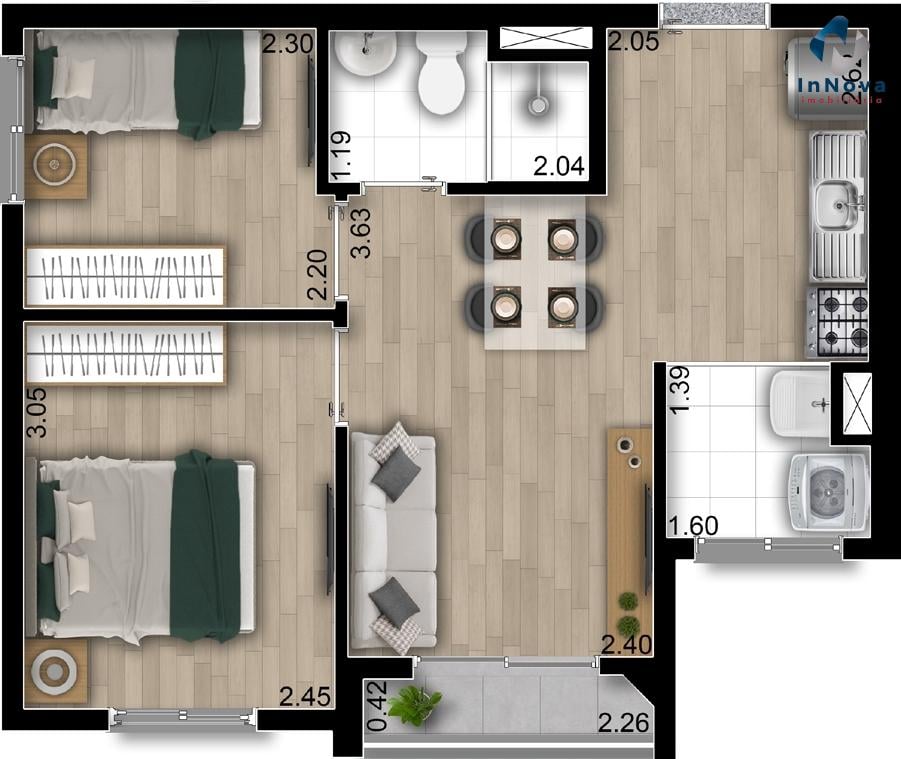 Planta 01 - 2 dorm 37m