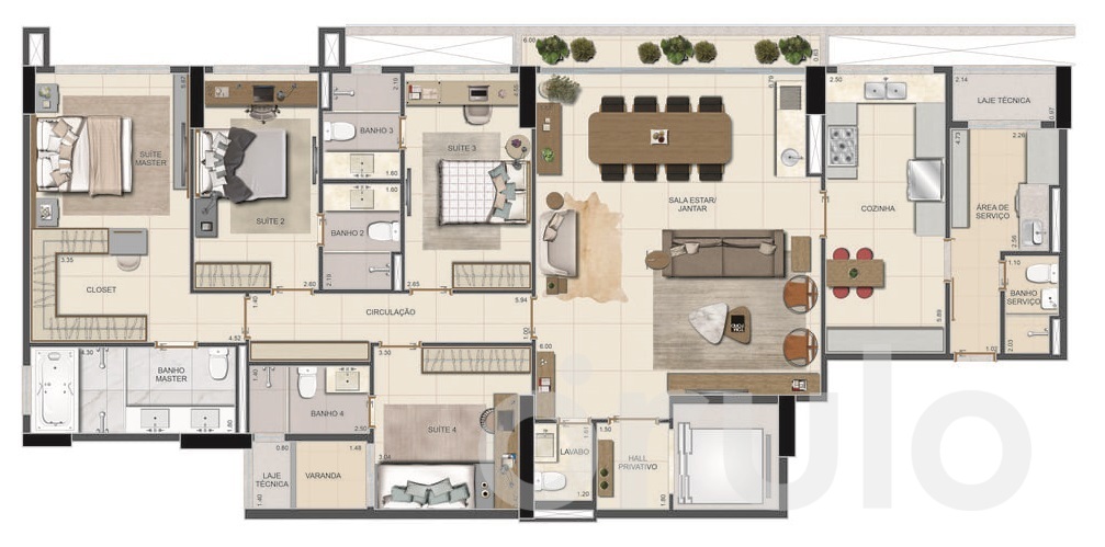 Planta 01 - 4 dorm 185m