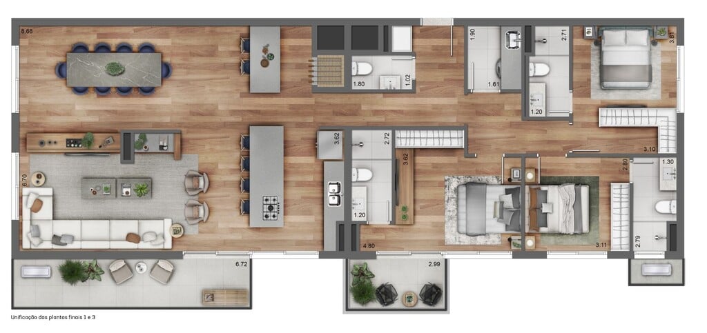 Planta 09 - 3 dorm 156 64m