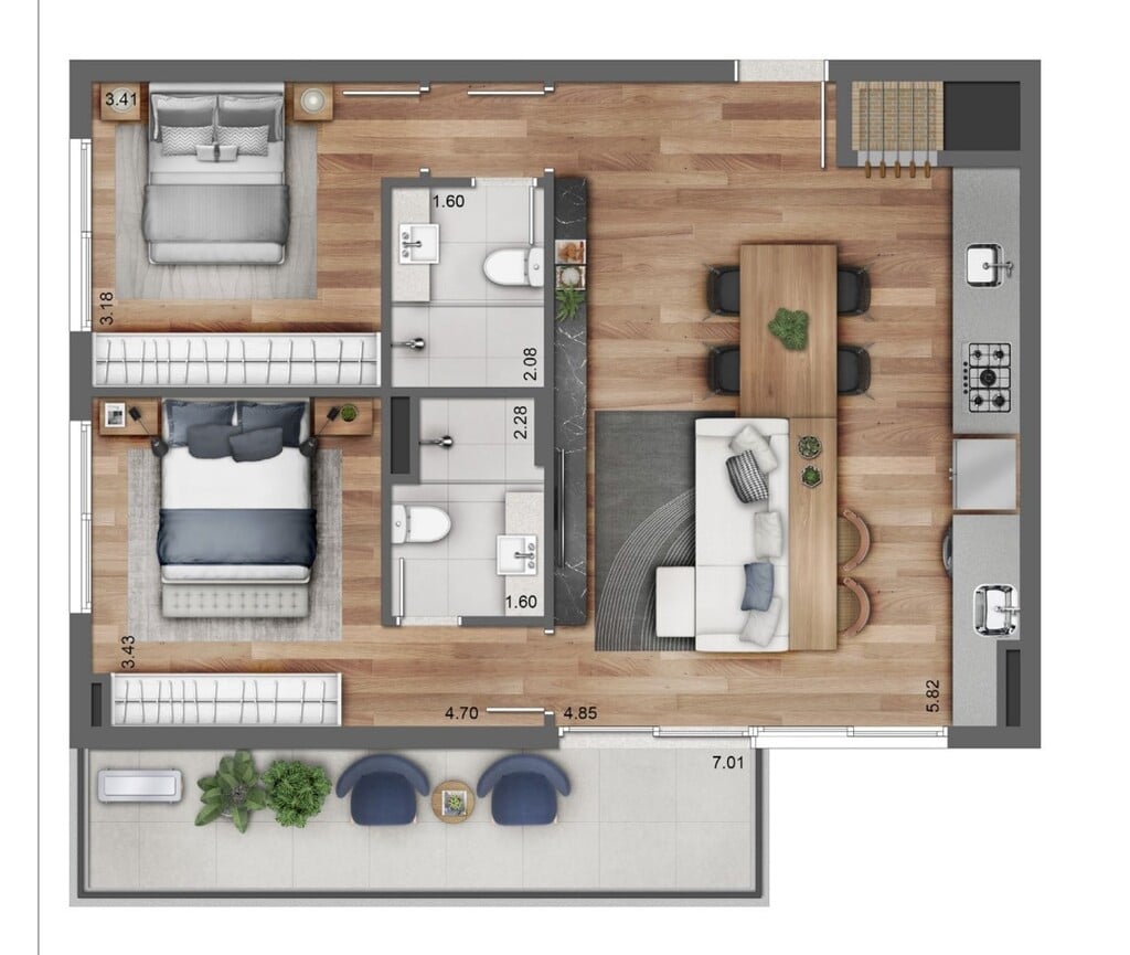 Planta 05 - 2 dorm 80 73m