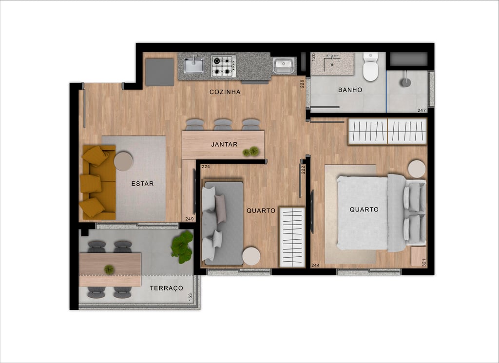 Planta 02 - 2 dorm 37m