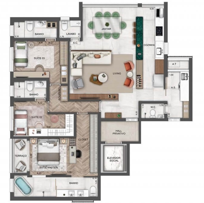 Planta 06 - 3 dorm 142m - opo 1