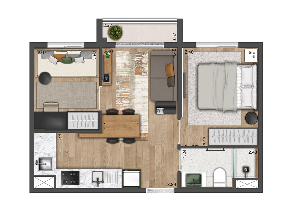 Planta 06 - 2 dorm 36m