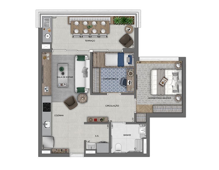 Planta 01 - 2 dorm 70 82m