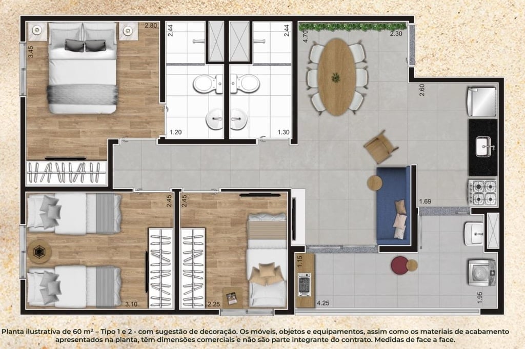 Planta 09 - 3 dorm 60m