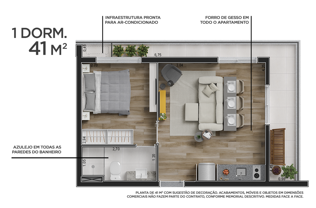 Planta 01 - 1 dorm 41m