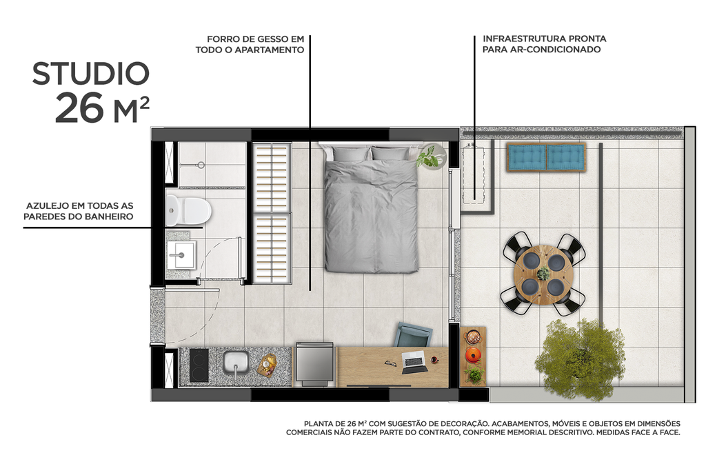 Planta 03 - 1 dorm 26 m studio