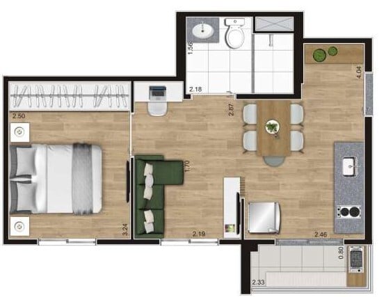 Planta 03 - 1 dorm 34 76m