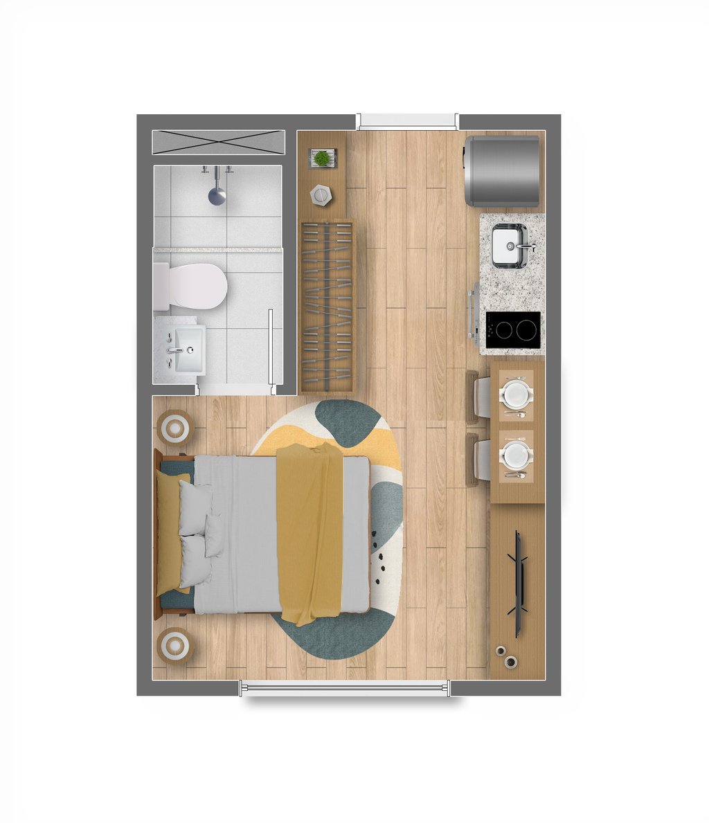 Planta 01 - 1 dorm 17m - studio