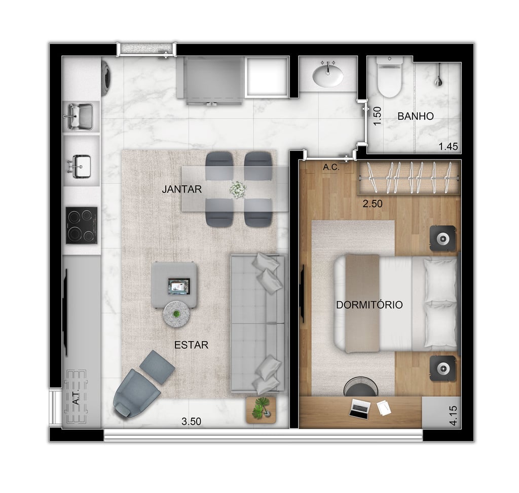 Planta 03 - 1 dorm 38m