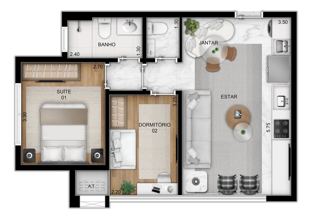 Planta 05 - 2 dorm 51m