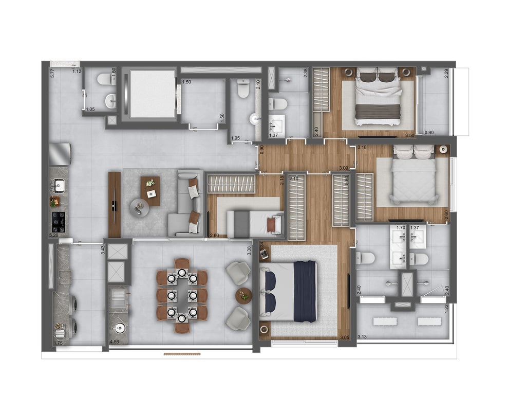 Planta 04 - 4 dorm 130m - opo