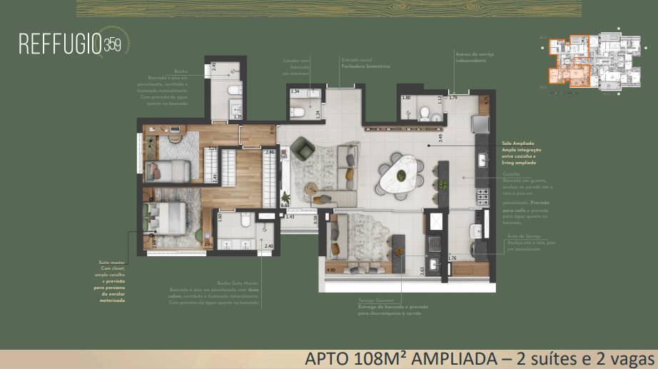 Planta 02 - 2 dorm 108m - opo