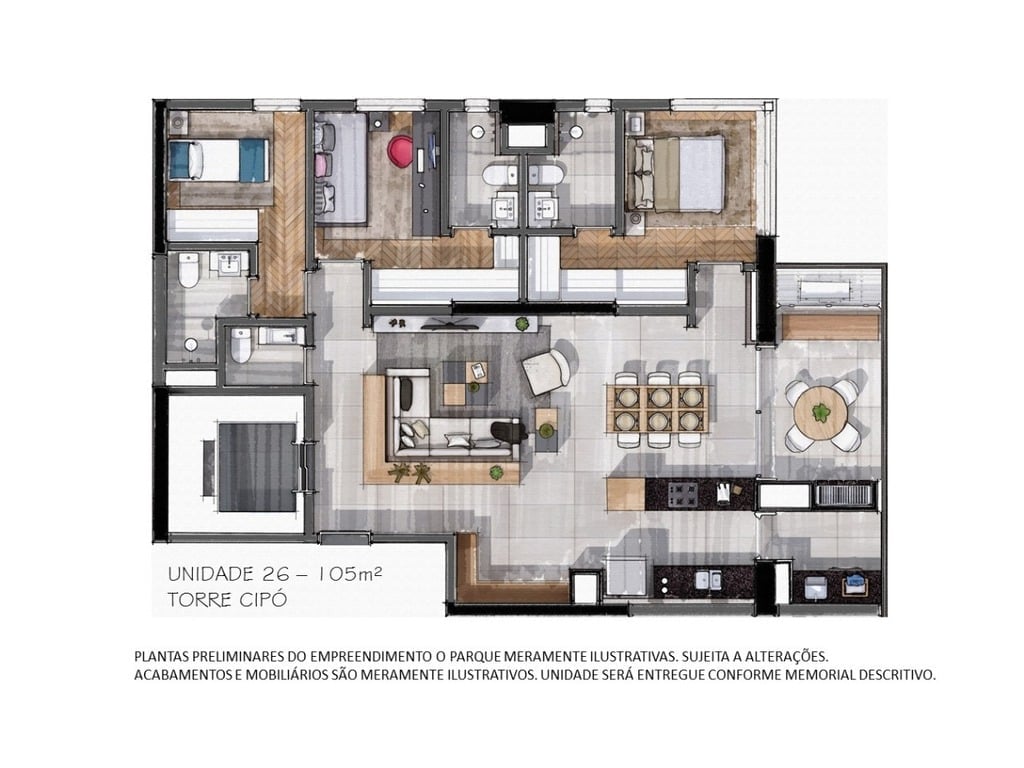 Planta 02 - 3 dorm 105m