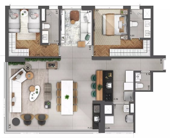 Planta 06 - 2 dorm 111m - opo