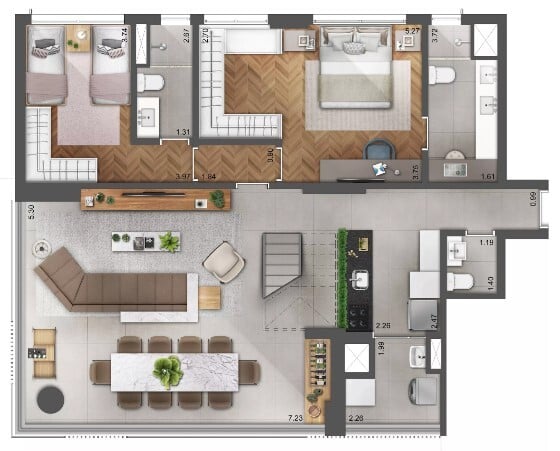 Planta 12 - 2 dorm 202m - duplex inferior - opo