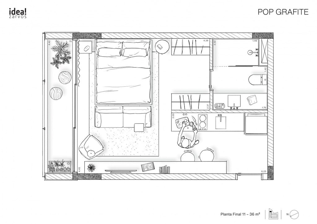 Planta 04 - 1 dorm 36m - studio