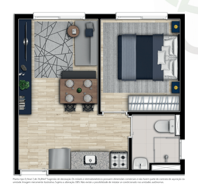 Planta 01 - 1 dorm 26m