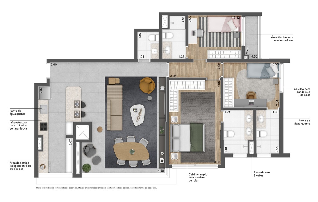 Planta 01 - 3 dorm 112m