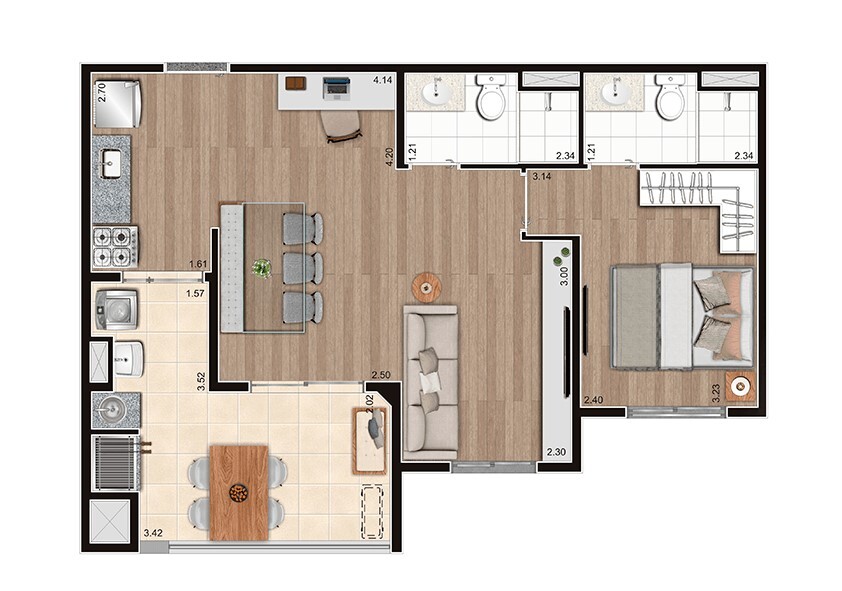 Planta 02 - 1 dorm 53m - opo