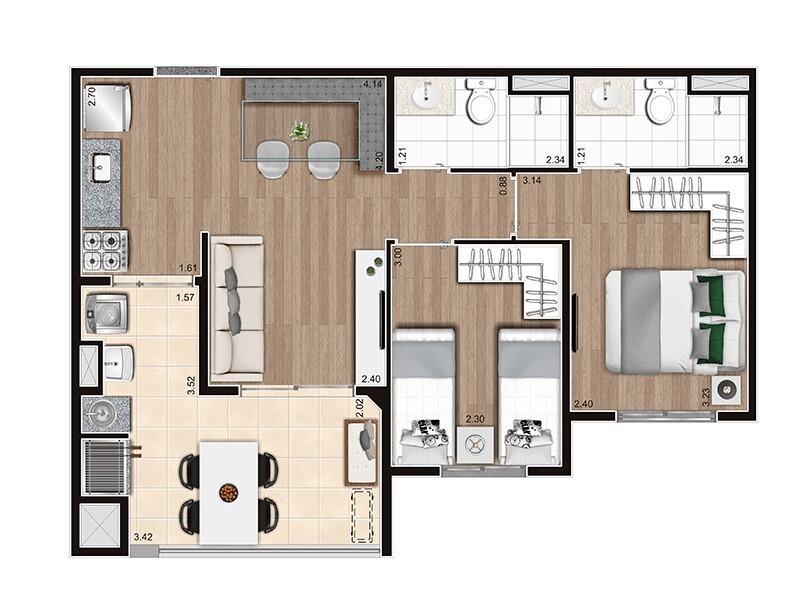 Planta 01 - 2 dorm 53m