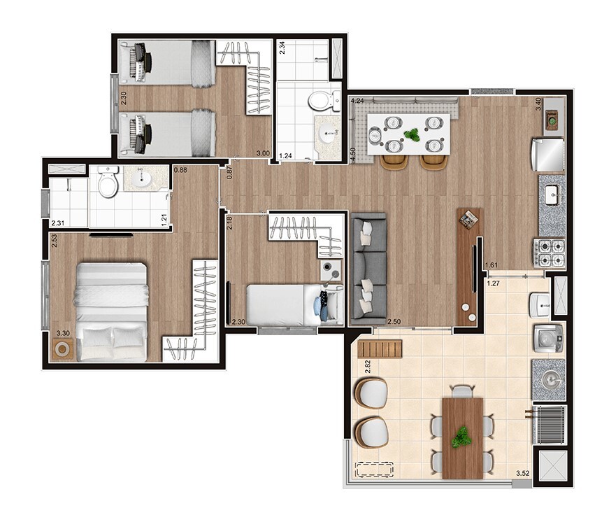 Planta 05 - 3 dorm 67m