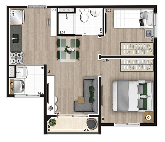 Planta 01 - 2 dorm 37m