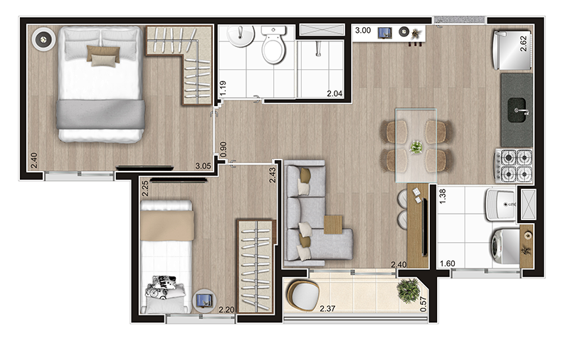 Planta 02 - 2 dorm 37m