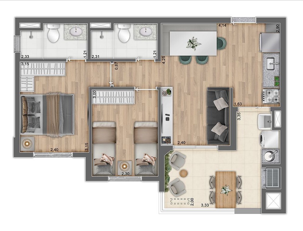 Planta 03 - 2 dorm 54,53m