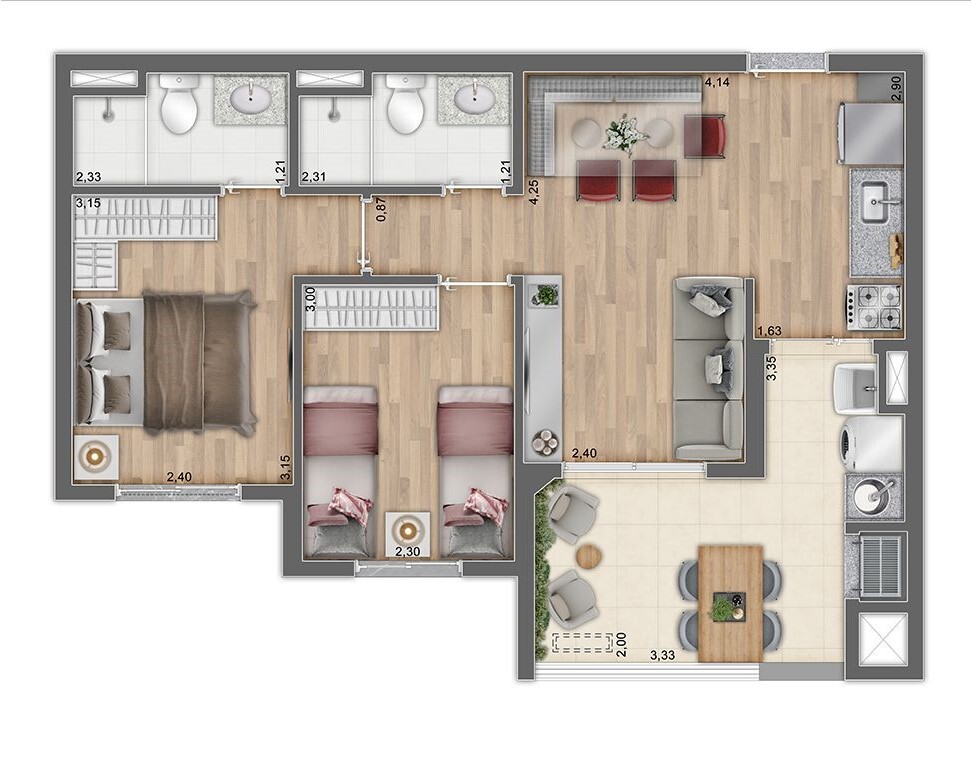 Planta 05 - 2 dorm 54,92m