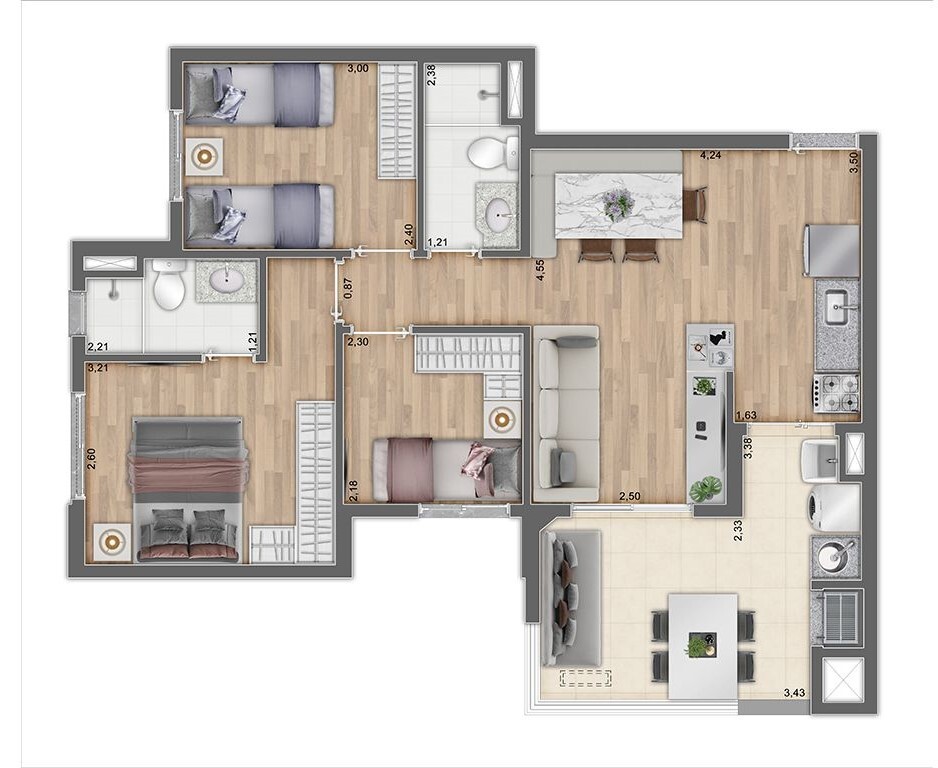 Planta 07 - 3 dorm 66,81m