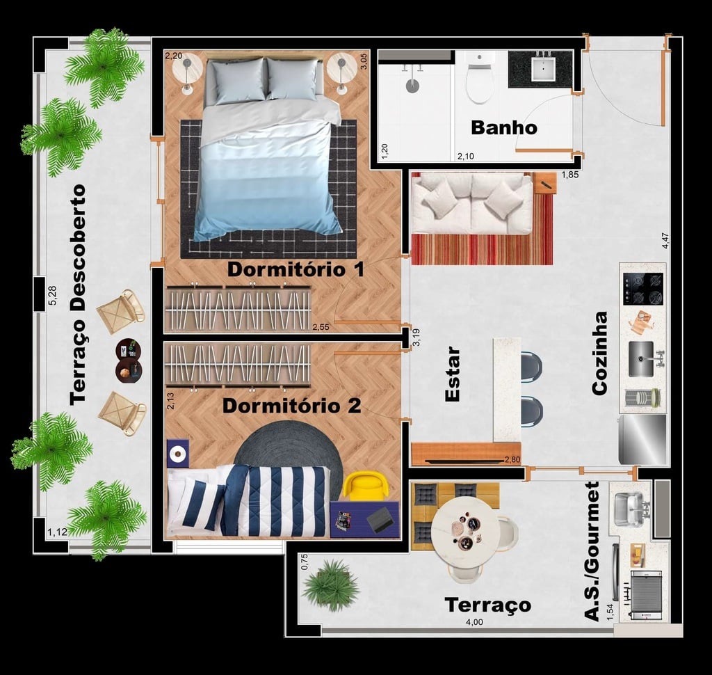 Planta 05 - 2 dorm 42 15m - garden