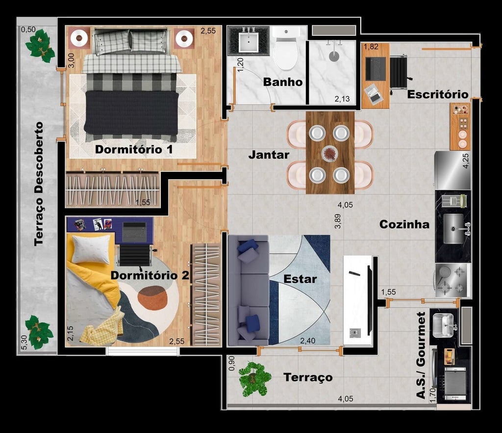 Planta 10 - 2 dorm 45m - garden