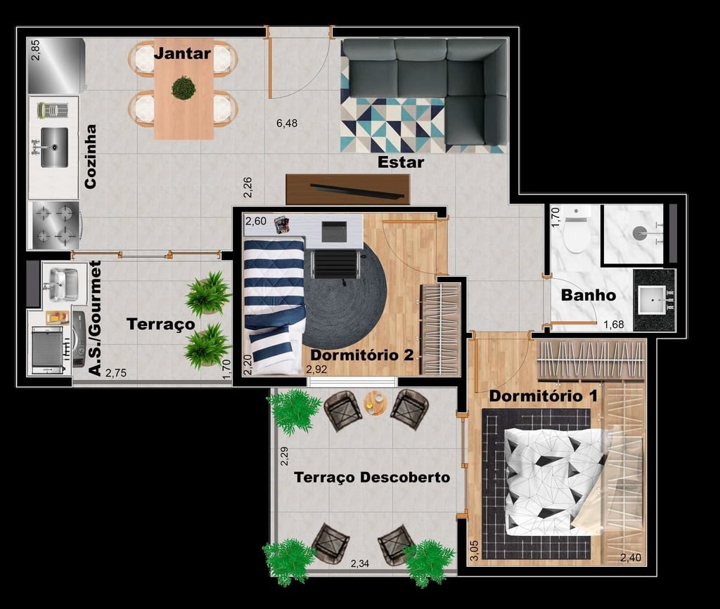 Planta 08 - 2 dorm 43 42m