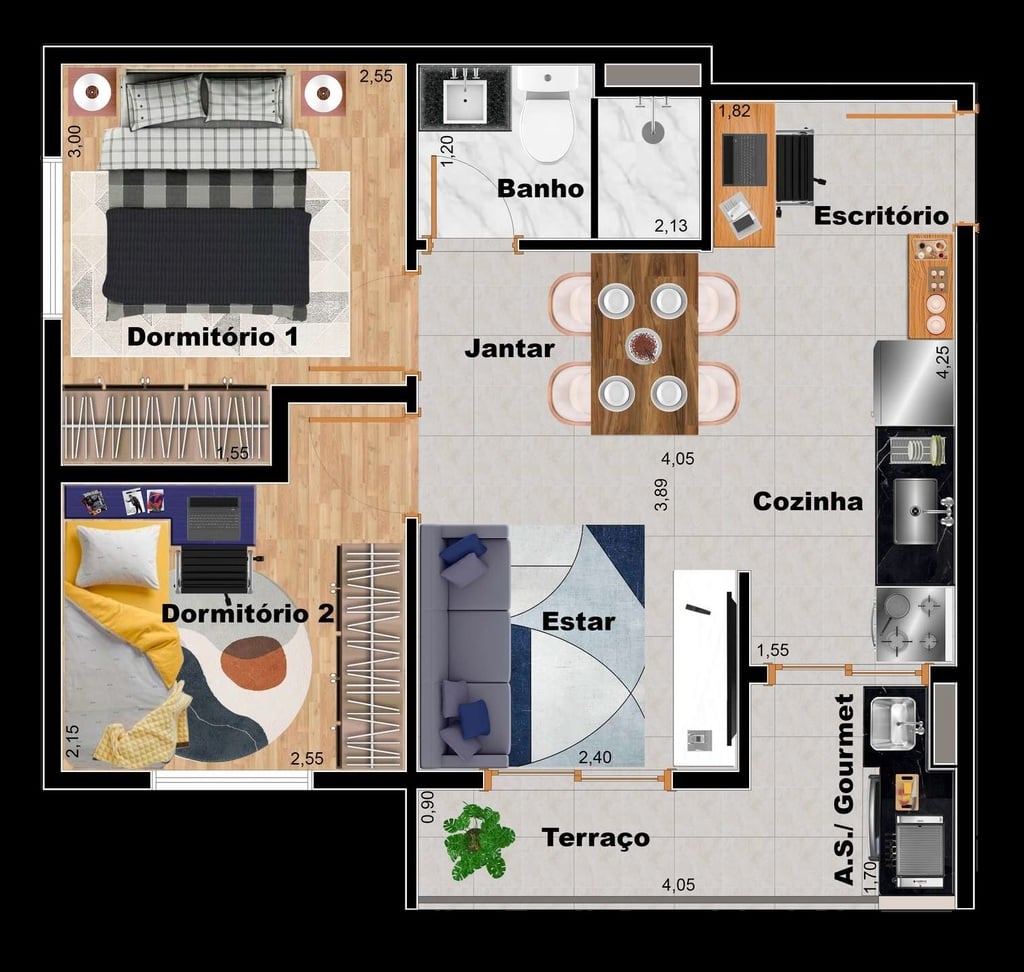 Planta 02 - 2 dorm 41 58m