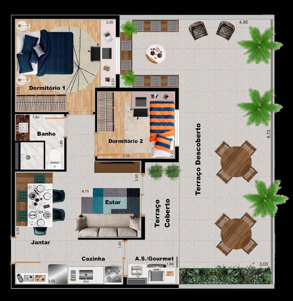 Planta 20 - 2 dorm 75 51m - garden