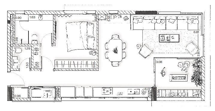 Planta 01 - 1 dorm 79m