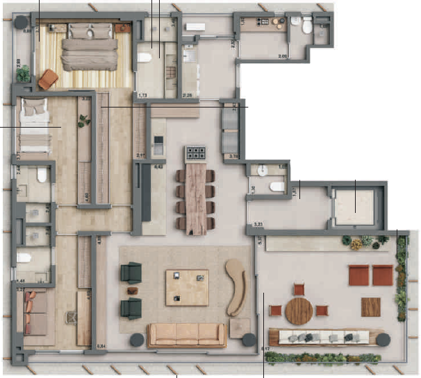 Planta 01 - 3 dorm 204m