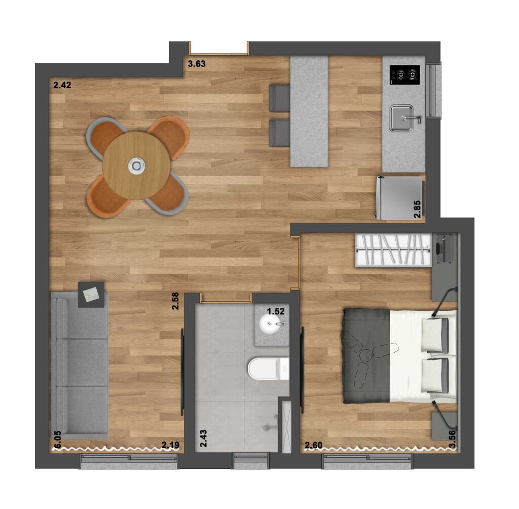 Planta 02 - 1 dorm 44,98m