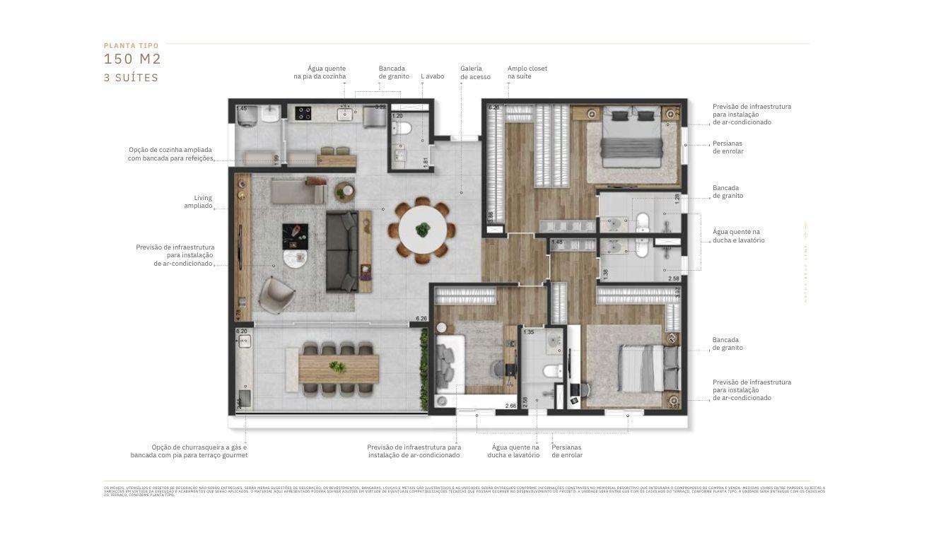 Planta Tipo 3 Sutes - 150m