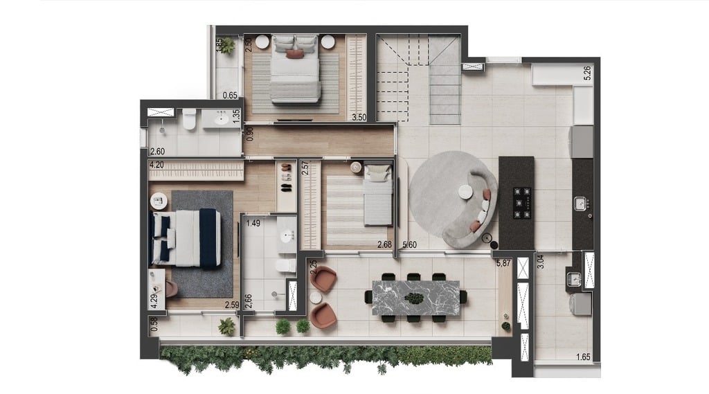 Planta 06 - 3 dorm 219m - cobertura duplex - inferior