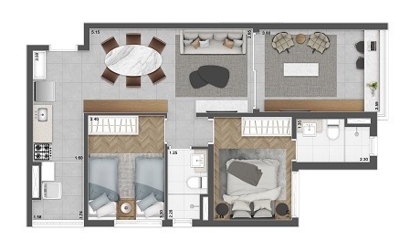 Planta 03 - 2 dorm 66 34m