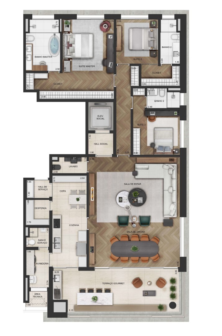 Planta 01 - 3 dorm 233m