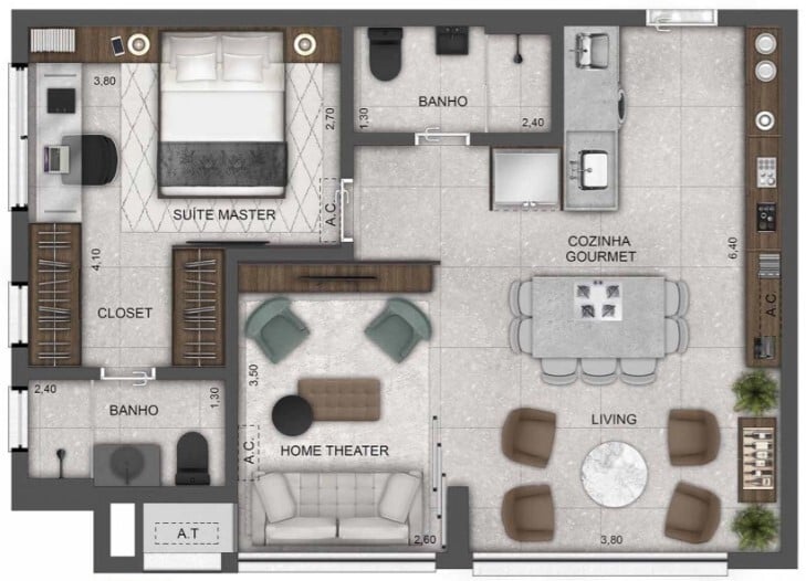 Planta 05 - 1 dorm 62m - opo