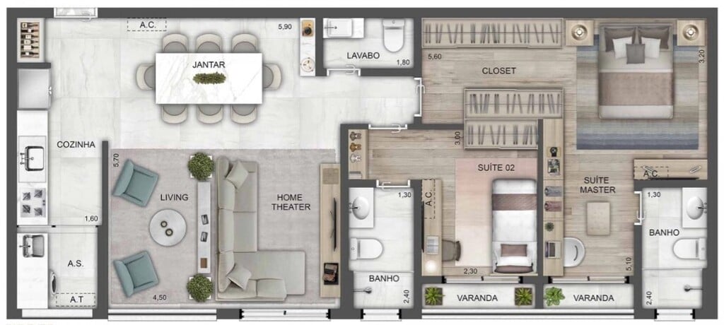 Planta 06 - 2 dorm 85m